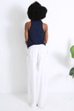 navy women's pants rear view
