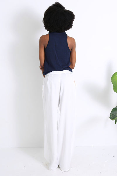 navy women's pants rear view