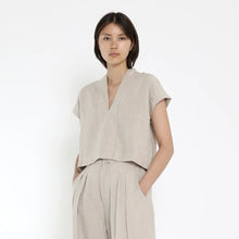  7115 by Szeki V-Neck Oatmeal  Panel Linen Top found at Patricia in Southern Pines, NC