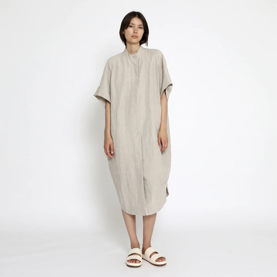 7115 by Szeki Cocoon Oatmeal  Linen Shirt Dress found at Patricia in Southern Pines, NC