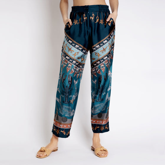 Sabina Savage "The Moon"  Divination Celebration Silk Trousers Lagoon/Fawn