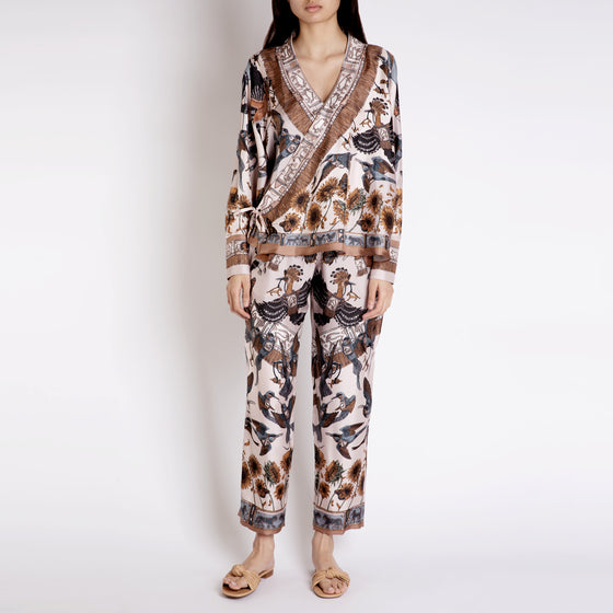 Sabina Savage "The Sun" Divination Celebration Silk Lounge Trousers Linen/Bone