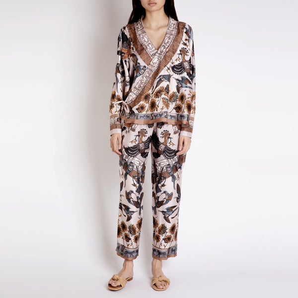 Sabina Savage "The Sun" Divination Celebration Silk Wrap Shirt Linen/Bone