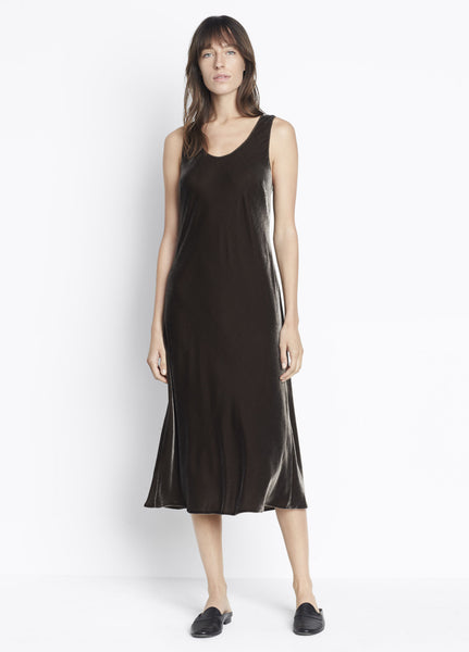 Vince Velvet Tank Dress Caper, Tank dress rendered in soft washed velvet, scoop neck, mid length.