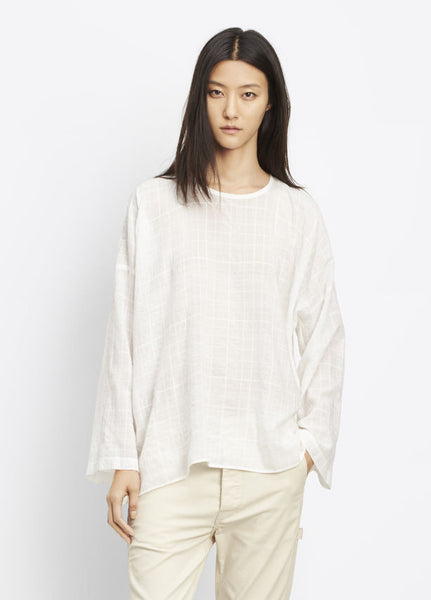 Vince Drapey Easy Top, Effortlessly draped drop shoulder blouse offering soft texture in a shadow plaid-infused cotton silk blend imported from Japan.