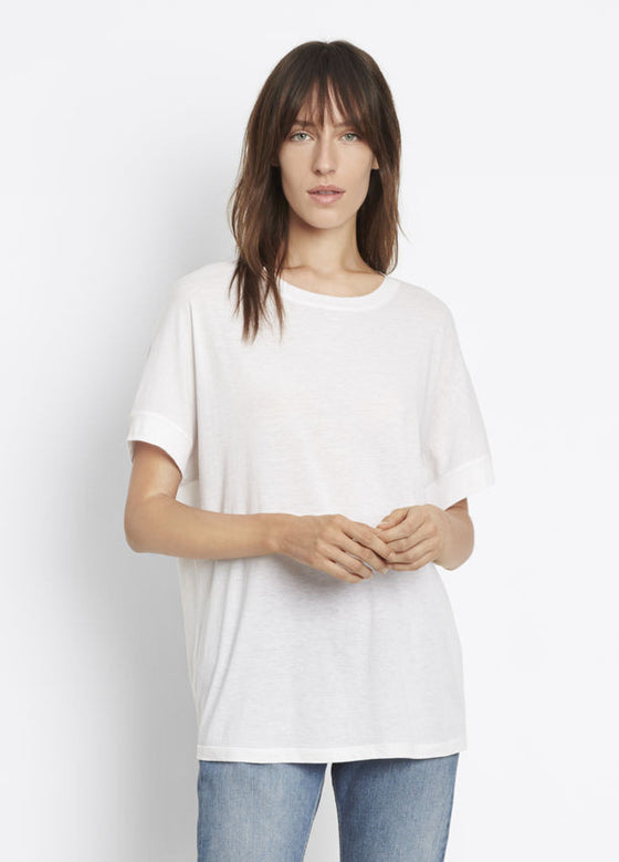 Vince Short Sleeve Cocoon Tee White, Crafted in a cotton silk blend imported from Japan; luxe tee cut with a soft cocoon shape.
