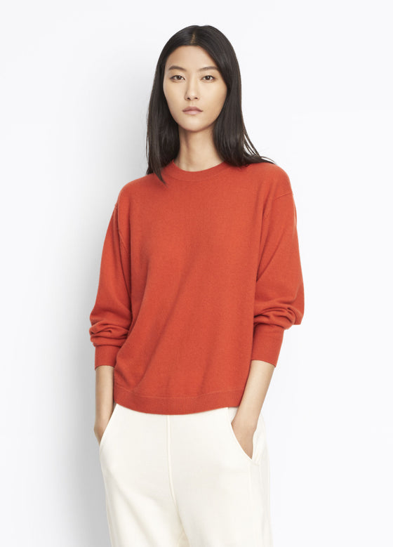 Vince Cashmere Shirttail Crew, Cashmere drop shoulder sweater with a drapey cut, raw edge seam detailing and a shirttail hem.