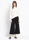 Vince Cropped Wide Pant, Crop wide leg pant knit in pure cotton with a contrast ribbed drawstring waistband.