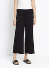 Vince Cropped Wide Pant, Crop wide leg pant knit in pure cotton with a contrast ribbed drawstring waistband.