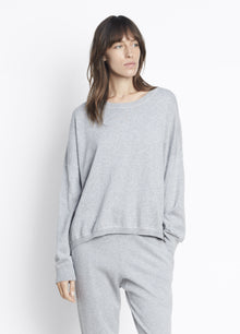  Crafted in soft, fine-rib cotton; drop shoulder sweater featuring a relaxed, rounded cut, and contrast rib knit neck, hem and sleeve cuffs.