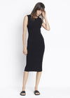Vince Tank Dress, Form-fitting tank dress rib-knit in compact Italian yarns featuring contrasting fine-gauge rib side panels. Black.   