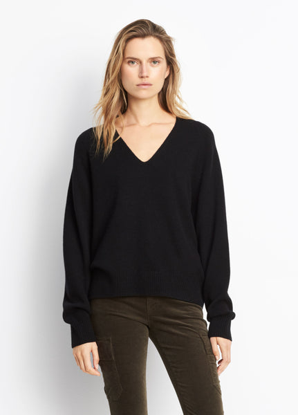 Vince V-Neck Long sleeve cashmere sweaterm in black, frog or linen, found at Patricia in Southern Pines, NC
