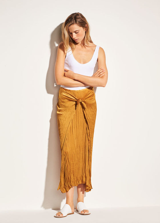 Vince Pleated Crepe de Chine Tie Front Skirt Tumeric
