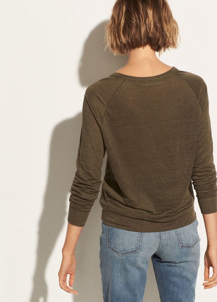 Rear view of women's raglan pullover
