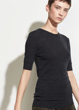 Vince short sleeve crew neck sweater, charcoal and camel, found at Patricia