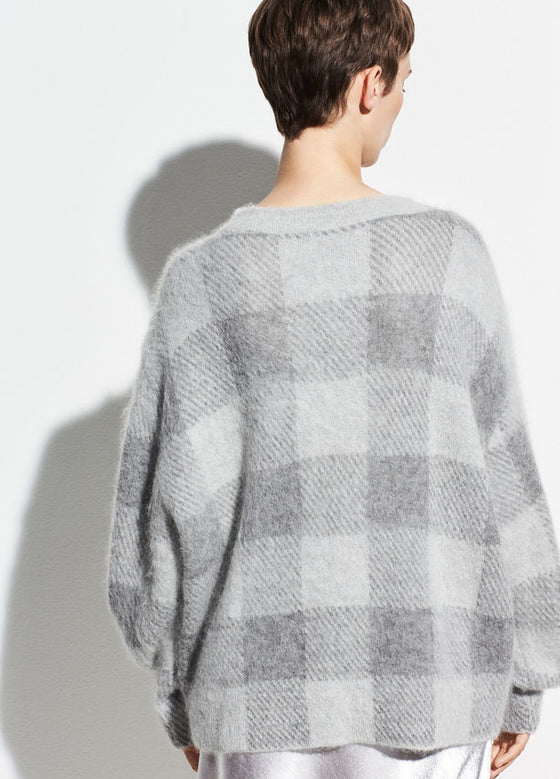 Vince Brushed Plaid Crewneck Sweater