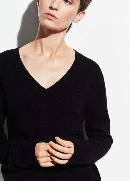 Vince Black cashmere weekend v-neck sweater found at Patricia in Southern Pines, NC