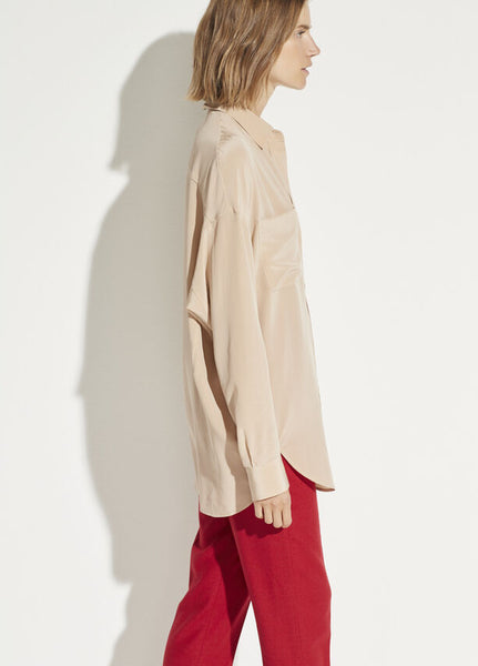 Vince oversized silk button front blouse in limestone found at Patricia in Southern Pines, NC