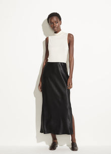  Vince Black Satin Slit Slip Skirt