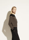 Vince Black and Chestnut Breton Striped Cashmere Boatneck Sweater