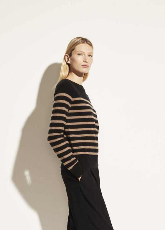Vince Black and Chestnut Breton Striped Cashmere Boatneck Sweater