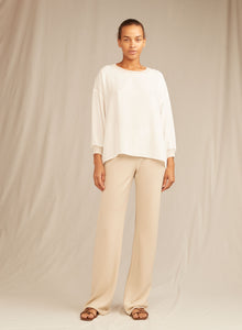  Vince Rib Trim Long Sleeve Boatneck Top