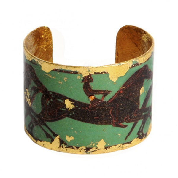 Beautiful Evocatuer green greek horses gold leaf cuff, available at Patricia