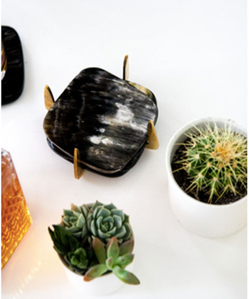 Pure Brass & Ankole Coaster Set- Dark