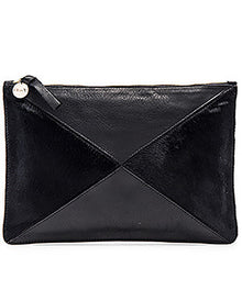  Clare V. Margot X Flat Clutch - Black Hair On Calf/Black Velvet Leather