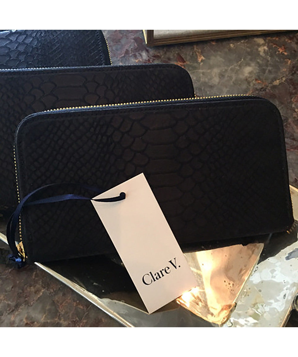 Clare V. Zip Wallet Black Snake