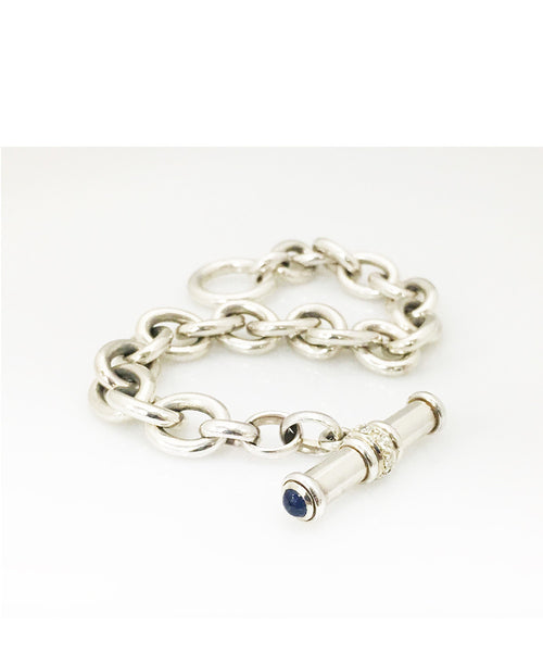 DFS Sterling Silver Handmade Toggle Bracelet with Diamonds and Sapphires