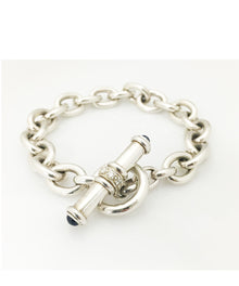  DFS Sterling Silver Handmade Cable Bracelet with Sapphire Toggle