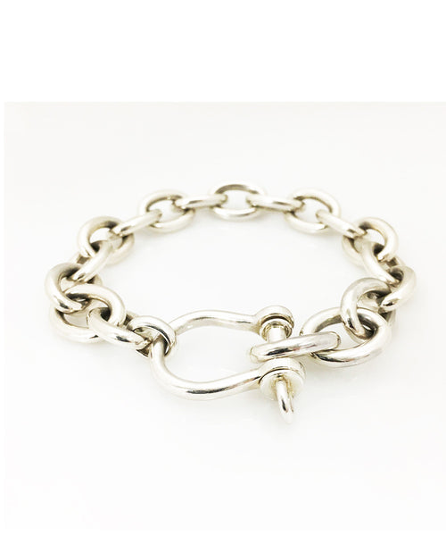 Sterling Silver Handmade Cable Bracelet with "D" Shackle Closure