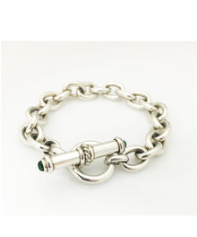  DFS Sterling Silver Handmade Cable Bracelet with Tourmaline Toggle