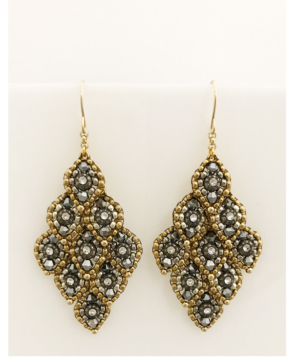 Miguel Ases Swarovski and silver and gold Miyuki Seed bead Earring