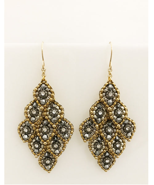 Miguel Ases Swarovski and silver and gold Miyuki Seed bead Earring
