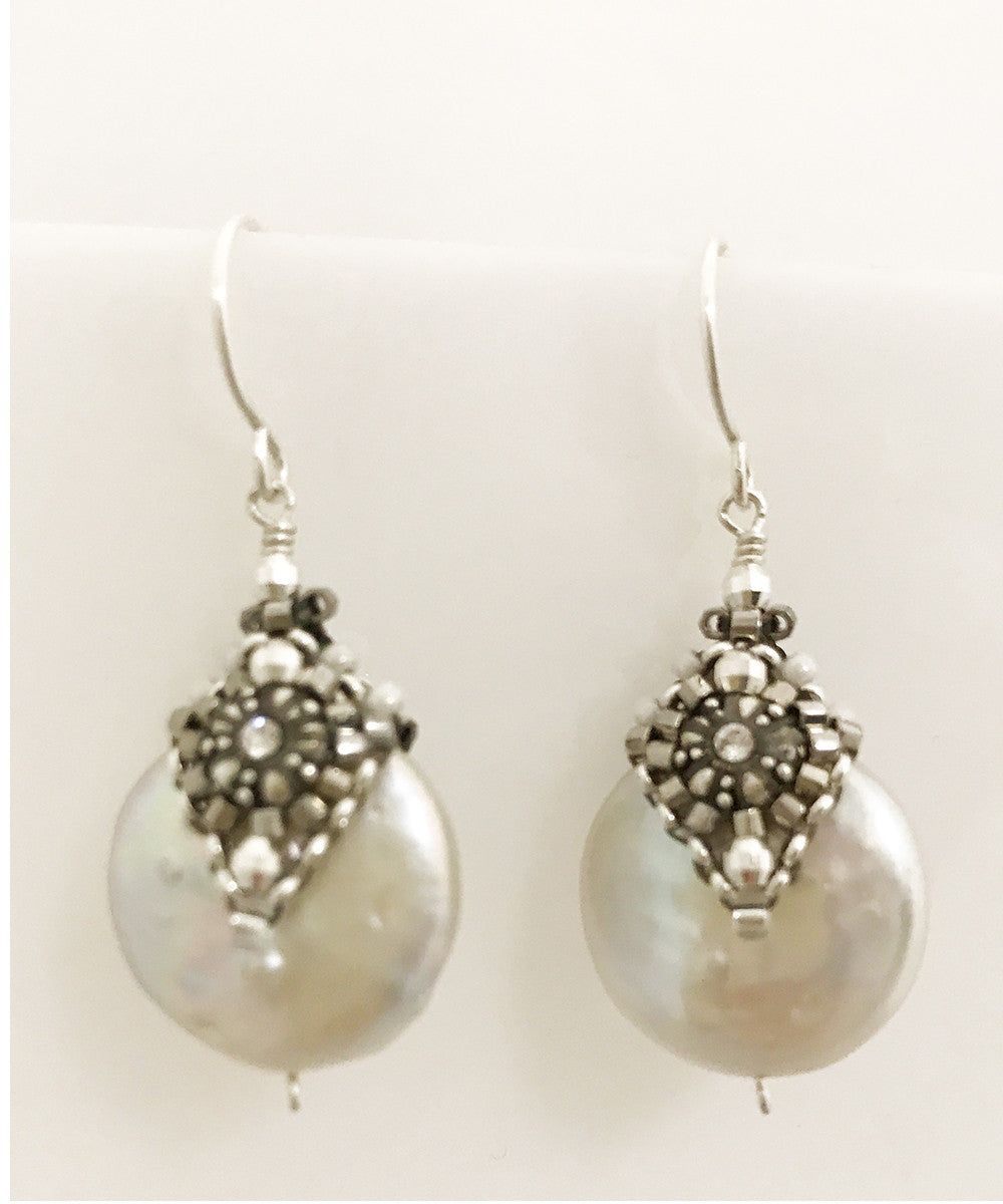 Miguel Ases Fresh Water Pearl and Swarovski and Miyuki Seed Bead Earring