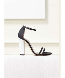  Emerson Fry Thin Strap Heel. Ivory Heel with black straps.
