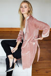 Long sleeve pink velvet coat by Emerson Fry