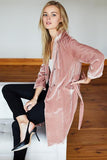 Long sleeve pink velvet coat by Emerson Fry