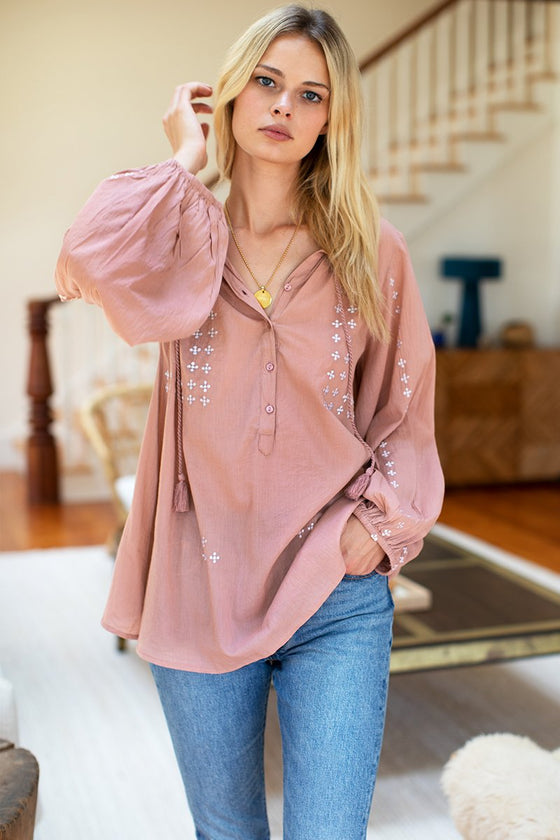 Emerson Fry Bardot Top Rose Embroidered