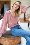 Emerson Fry Bardot Top Rose Embroidered