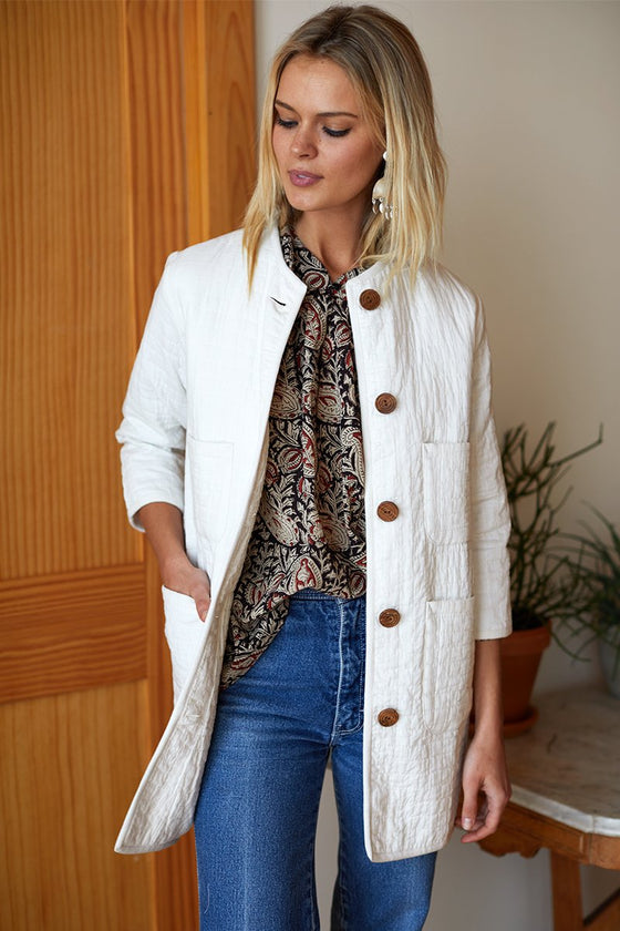 Emerson Fry Long India Quilted Jacket Cloud White