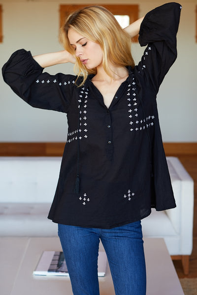 Emerson Fry Bardot Top Black Embroidered