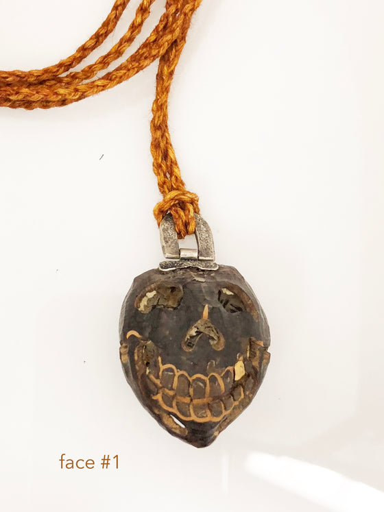 LoU Zeldis Carved Face Pendant on Leather