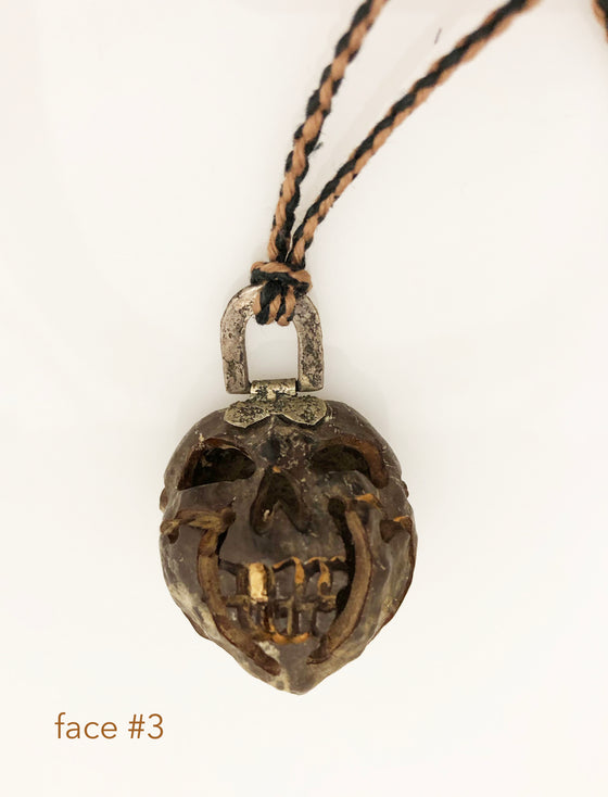 LoU Zeldis Carved Face Pendant on Leather
