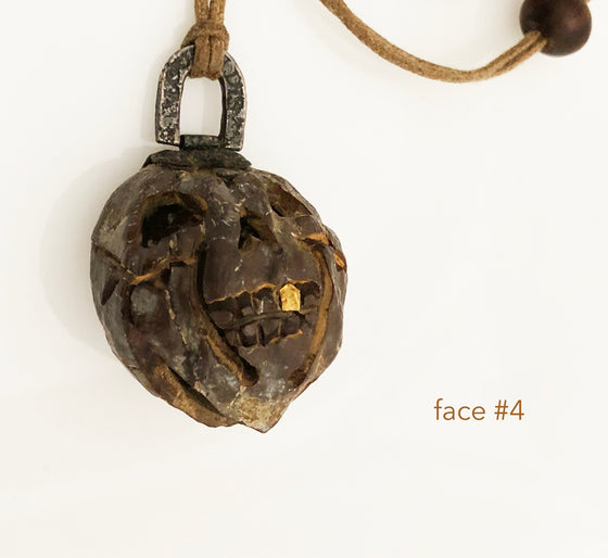 LoU Zeldis Carved Face Pendant on Leather
