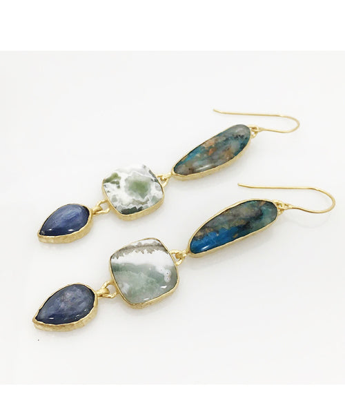 Heather Benjamin Triple Drop Ocean Jasper and Kyanite Earring