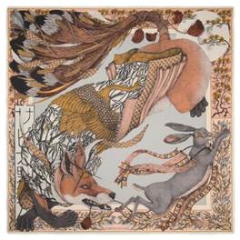 Sabina Savage "The Cunning Kitsune" Silver and Salmon Cashmere Scarf