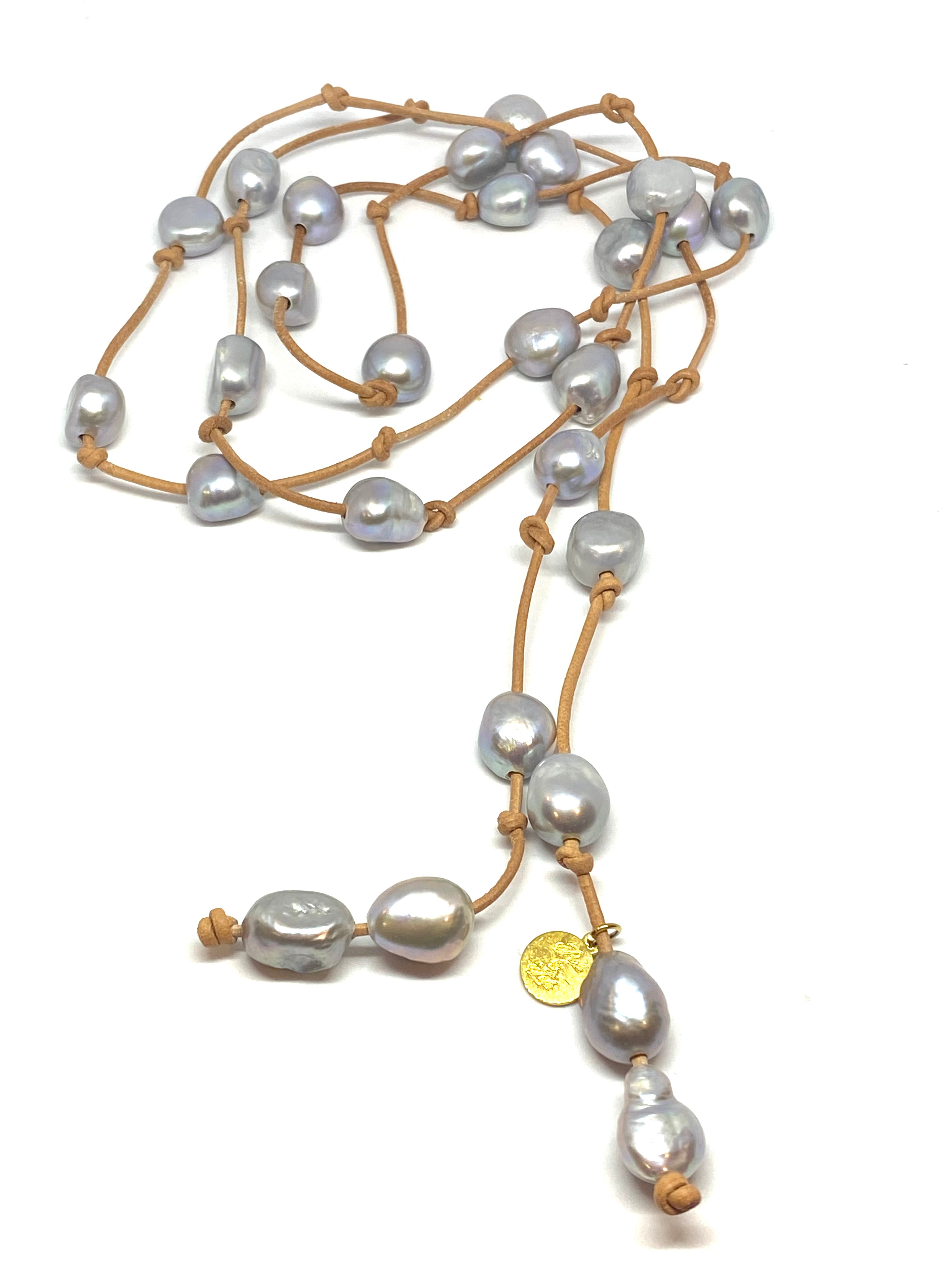 Perle by Lola pearl lariat with grey pearls found at patricia in southern pines, nc